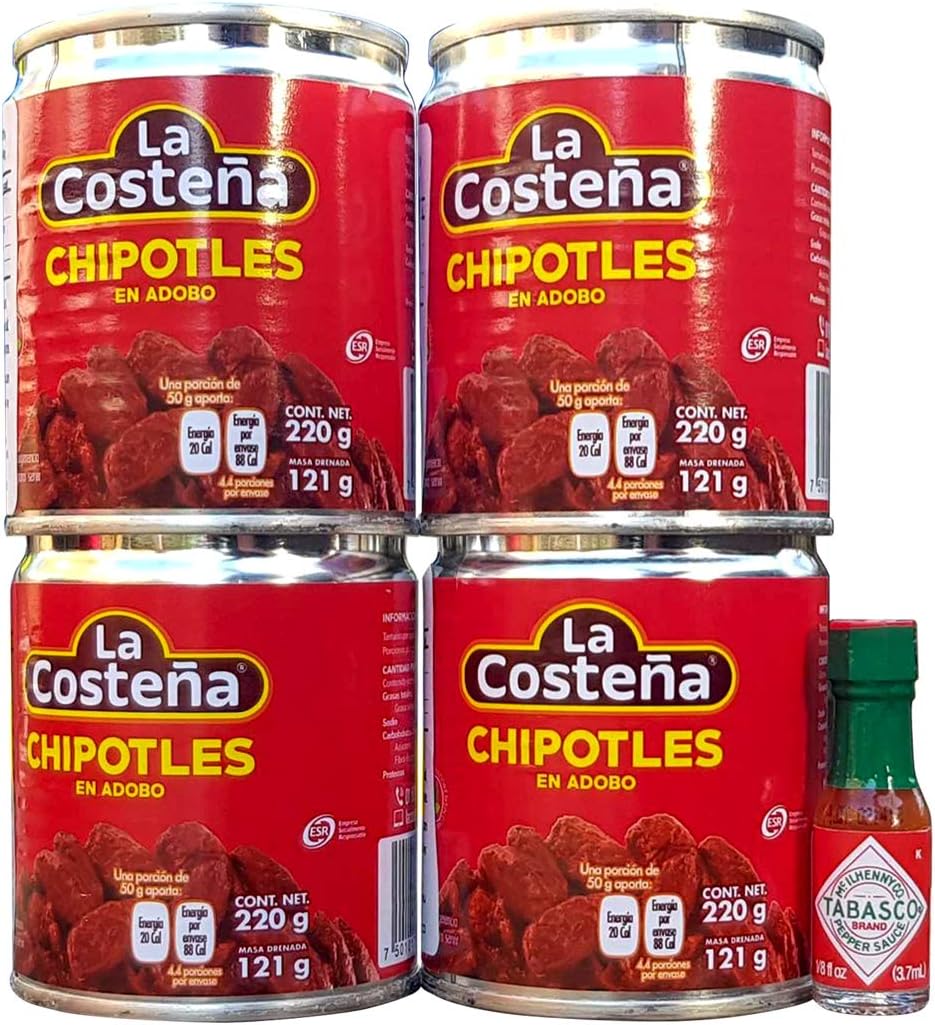La Costena Chipotle Peppers in Adobo Sauce 199g Cans Pack of 4