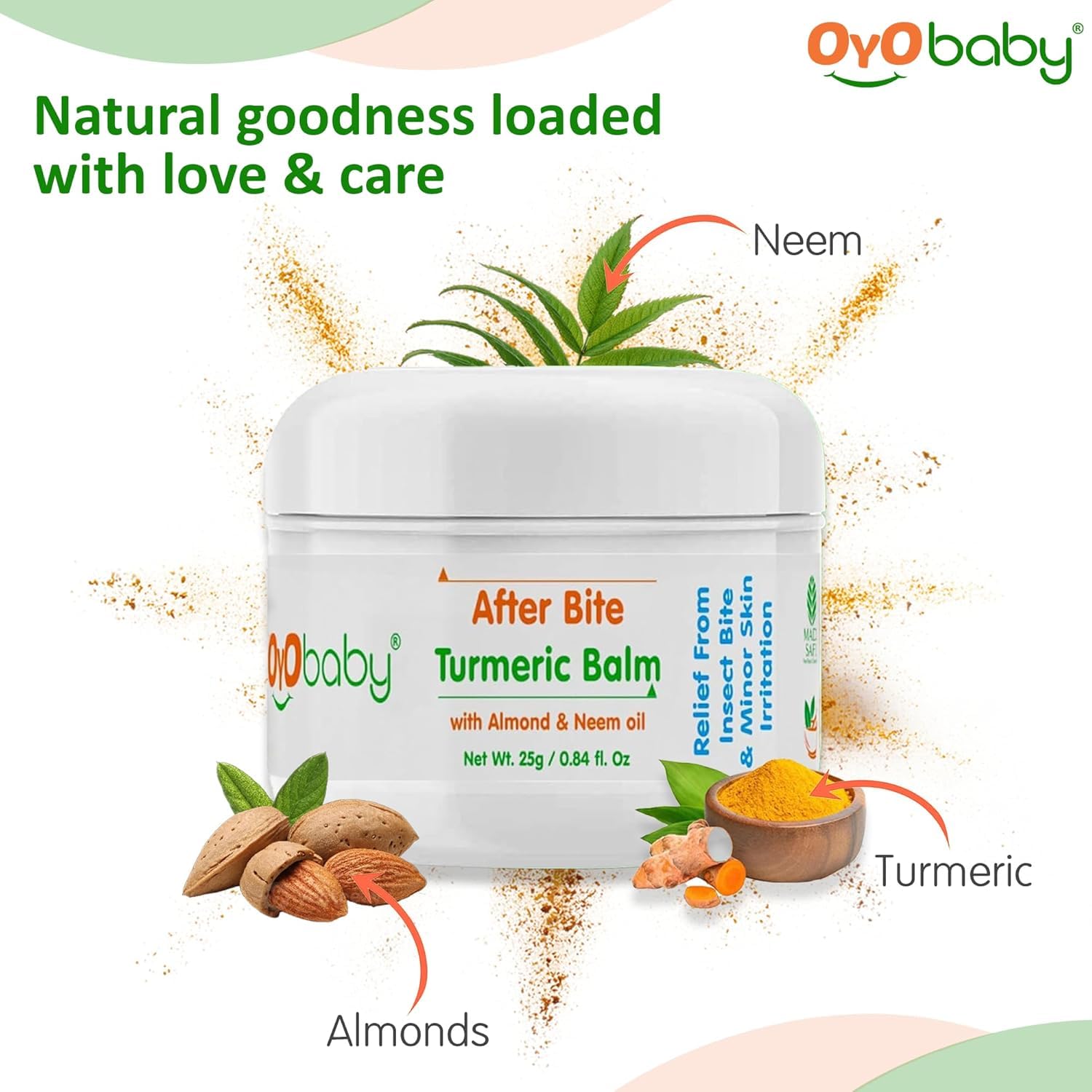 OYO BABY After Bite Turmeric Balm & Diaper Rash Cream Combo for Babies β 100% Ayurvedic, Natural Relief from Rashes, Mosquito Bites, & Diaper Rash, Enriched with Aloe Vera & Almond, 25g & 50g 3