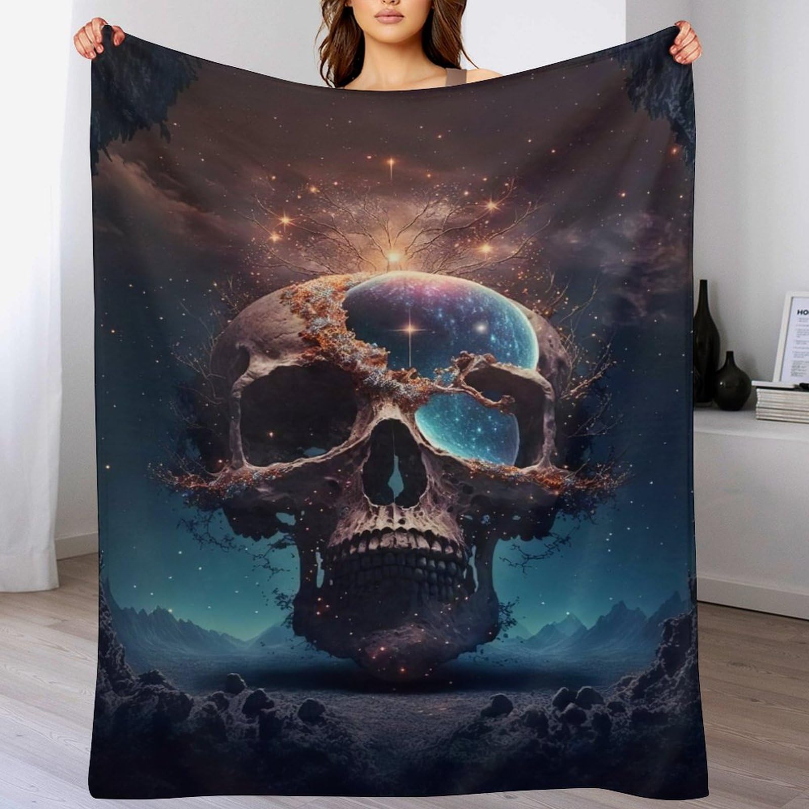 Manta de franela antifrío con calaveras lavable para pieles sensibles
