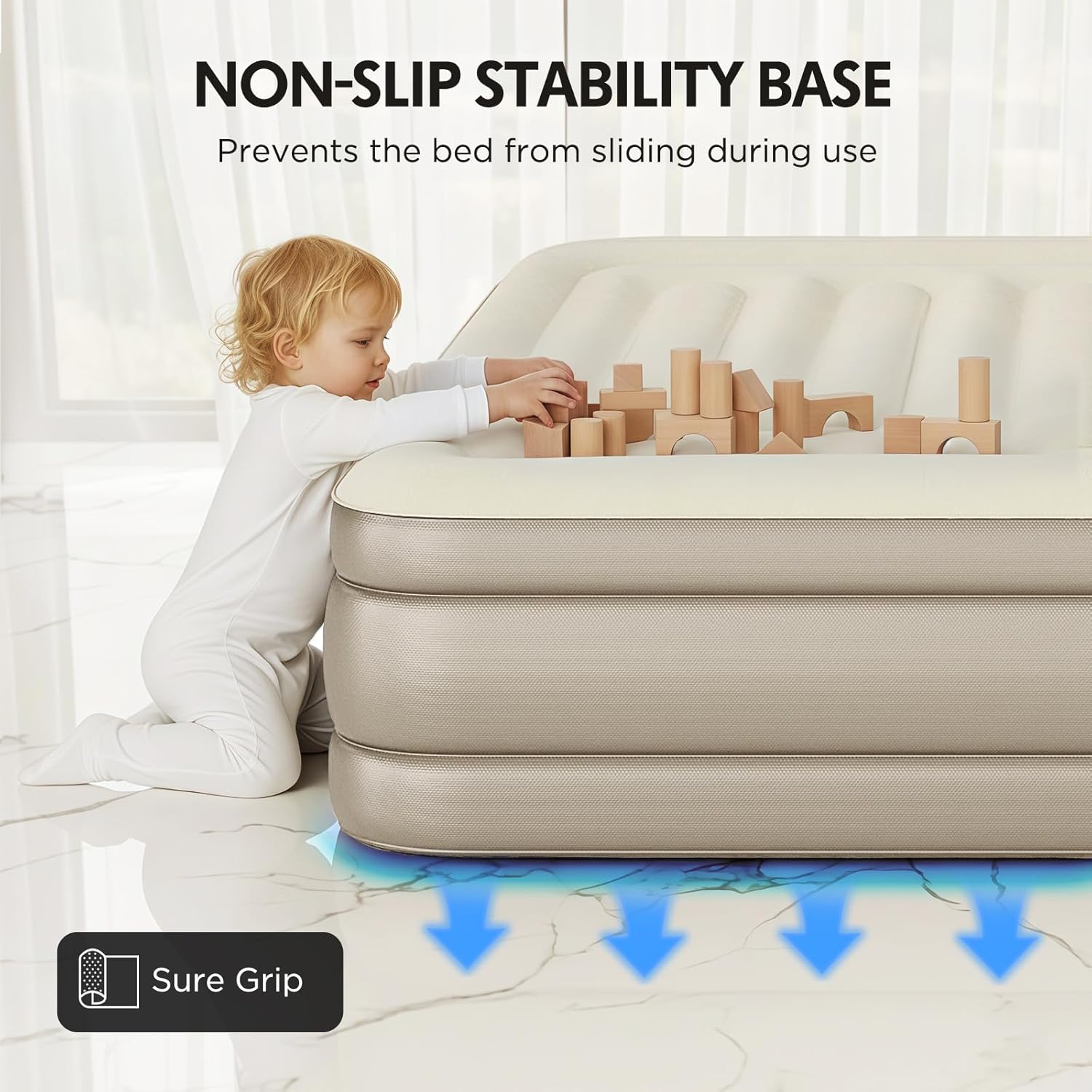Simpli Comfy Queen Air Mattress with Built-in Patented Constant Comfort Dual Pump, 18" Raised Blow-up Colchon Inflable Mattress Three Adjustable Firmness Settings, Self-monitoring Air Retention System