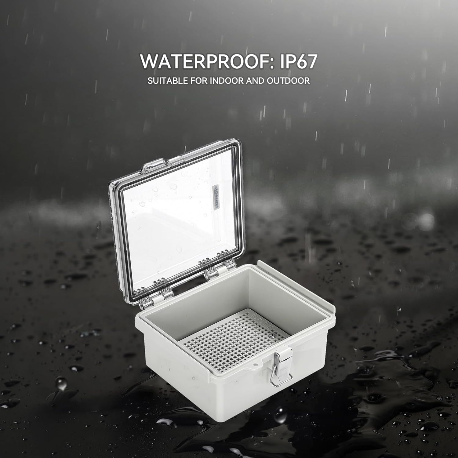 Mollom Outdoor Junction Box for Electrical Project Waterproof IP67 with Hinged Transparent Cover, Stainless Steel Latch, Mounting Plate, and Wall Brackets(155x135x85mm | 6.1x5.3x3.3In)