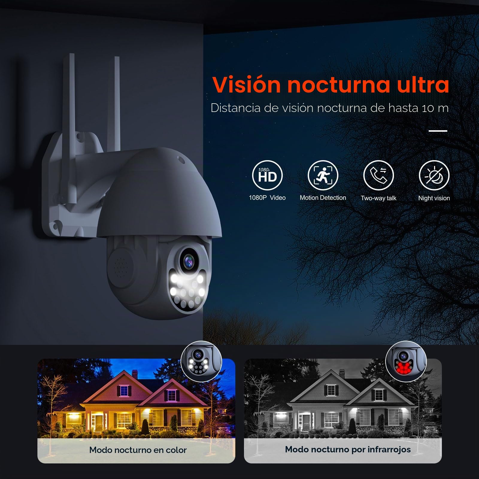 PGST 1080P Cameras de Vigilancia WiFi, Camara WiFi Exterior Motorizada Impermeable IP66 con Audio de Dos Vías, Visión Nocturna en Color de Detección de Movimiento Monitorización Inteligente