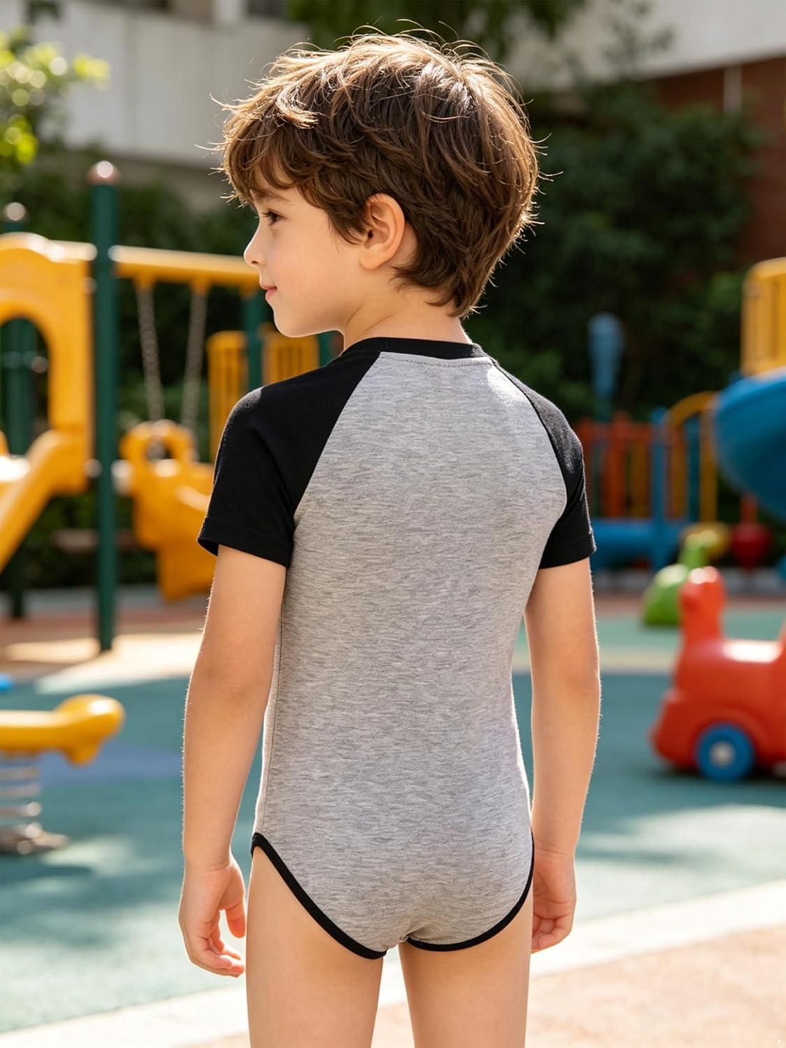 Adaptive Clothing for Kids Anti-Strip Jumpsuit with Back Zipper Short Sleeve Romper for Special needs Kids