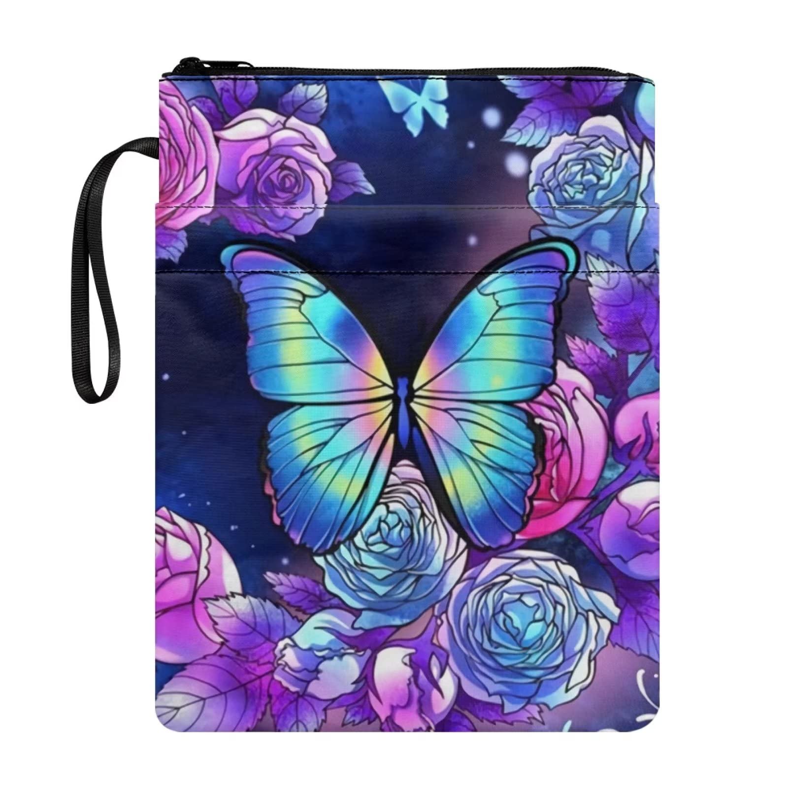 COEQINE Blue Butterfly Book Sleeve with Zipper, 8.5 x 11 Inch Book Cover for Student Teather Bible Book Cover with Front Pocket — image 1