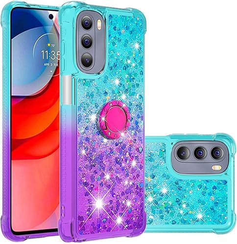 Miniatura 8 de Dinglijia Moto G Stylus 2022 - Funda para Moto G Stylus 2022, diseño degradado de arena movediza con purpurina que fluye líquido, flotante, cojín de