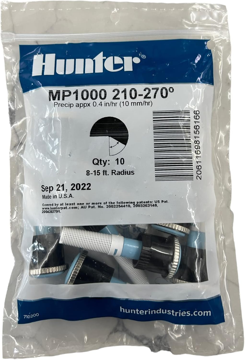 Pack of 10 pcs, Hunter Sprinkler MP1000210, 8ft - 15ft Radius, 210-degree to 270-degree Arc