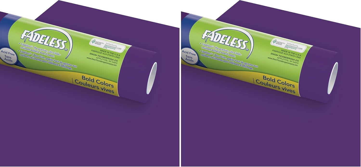 Fadeless Bulletin Board Paper, Fade-Resistant Paper for Classroom Decor, 48” x 12’, Deep Purple, 1 Roll (Pack of 2)