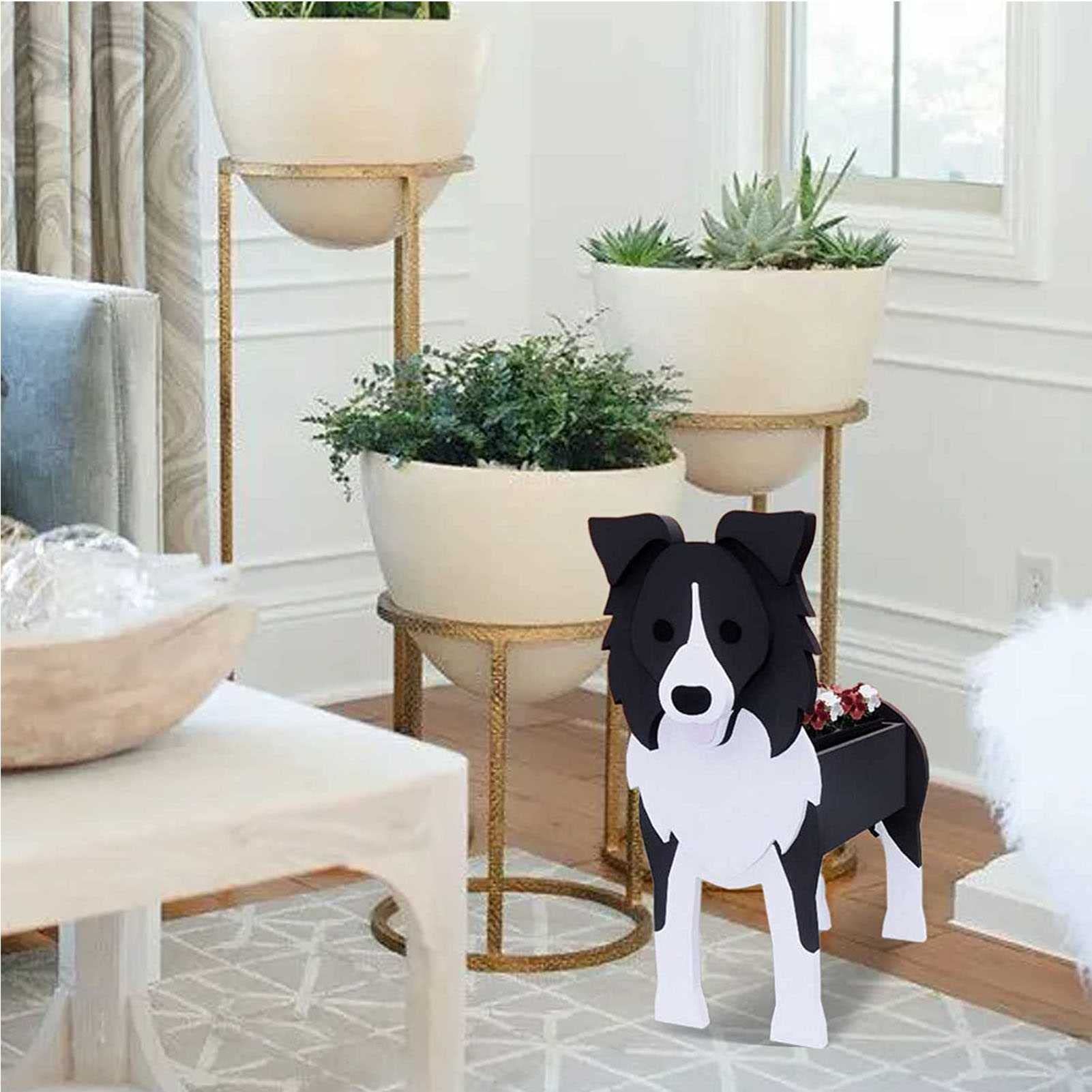 コリー犬 陶器 プランター 犬 置物