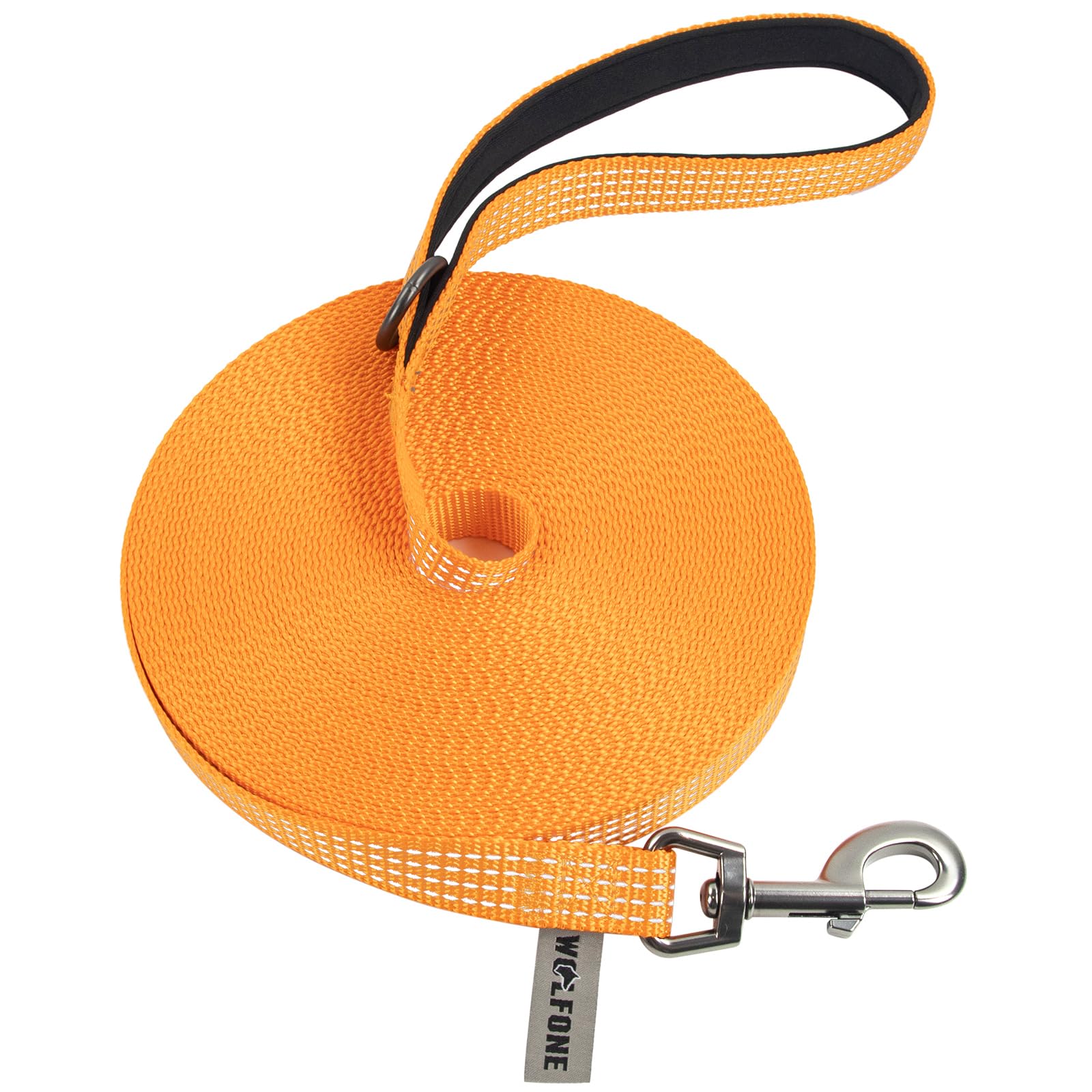 Wolfone Leichte Schleppleine 3m für Hunde,Reflektierende Rückruf-Hundeleine mit weich gepolstertem Griff,Trainingsleine für Outdoor-Übungen Orange