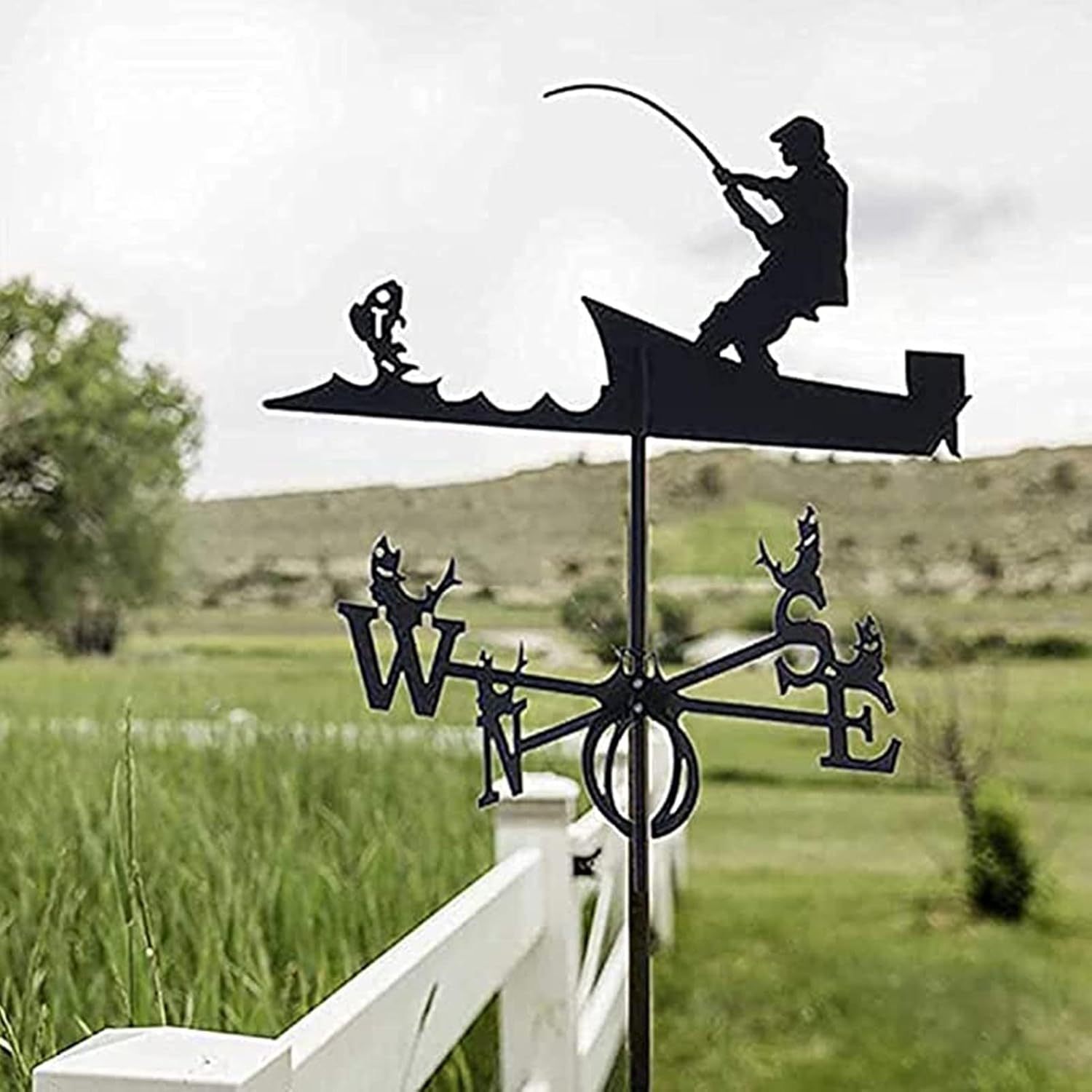 COAECJ Weathervane for Roof Weather Vane for Roofs，Weather Vanes for Yard Large，Weathervane for Fence，for Outdoor Sheds Iron Yard Roof Barns Cupolas Decoration-Fisherman and Pole