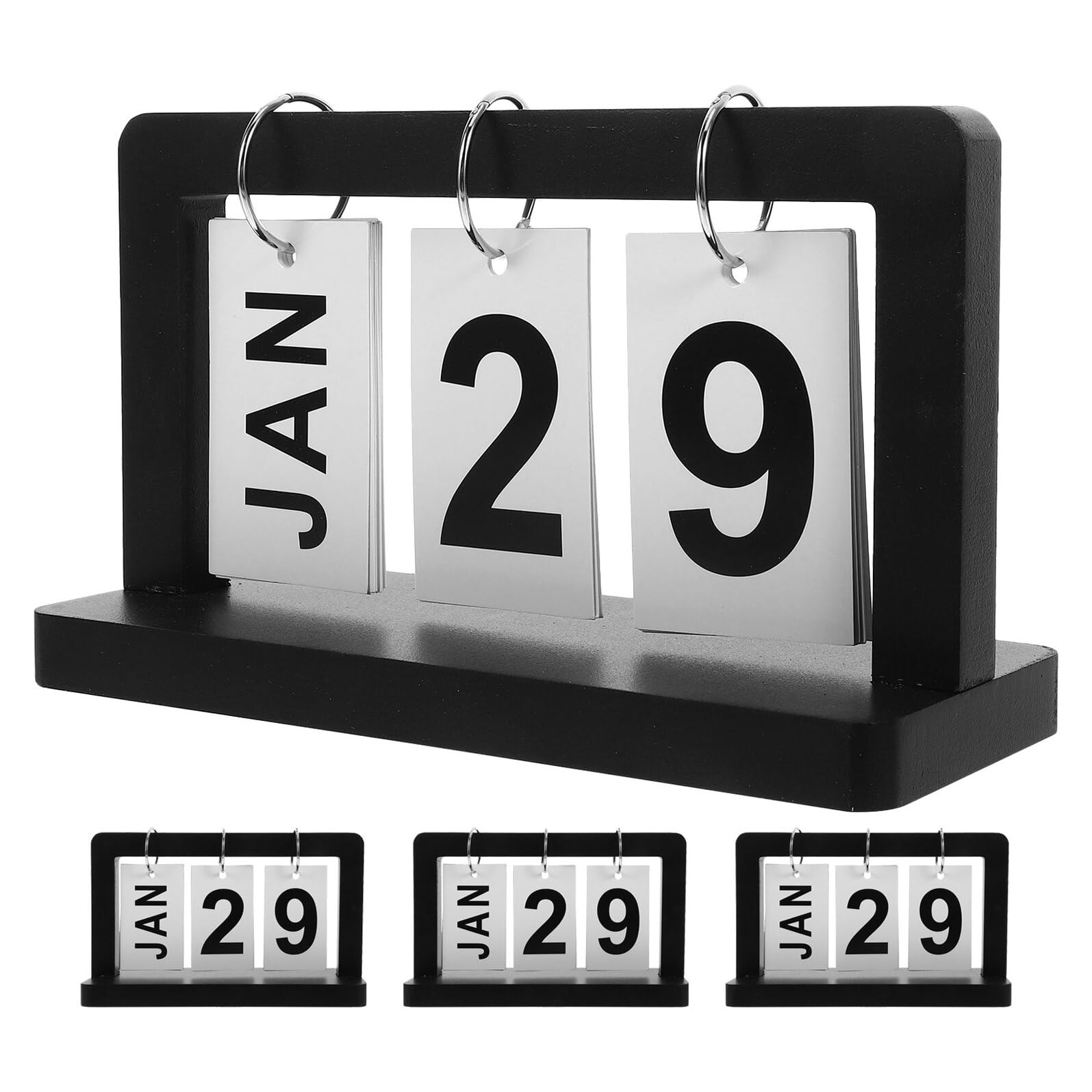 jojofuny Holz Klappkalender Tischkalender Ewiger Flipkalender für Schreibtisch mit Großer Monats und Datumsanzeige Wiederverwendbarer Vintage Tagesplaner für Büro und Zuhause