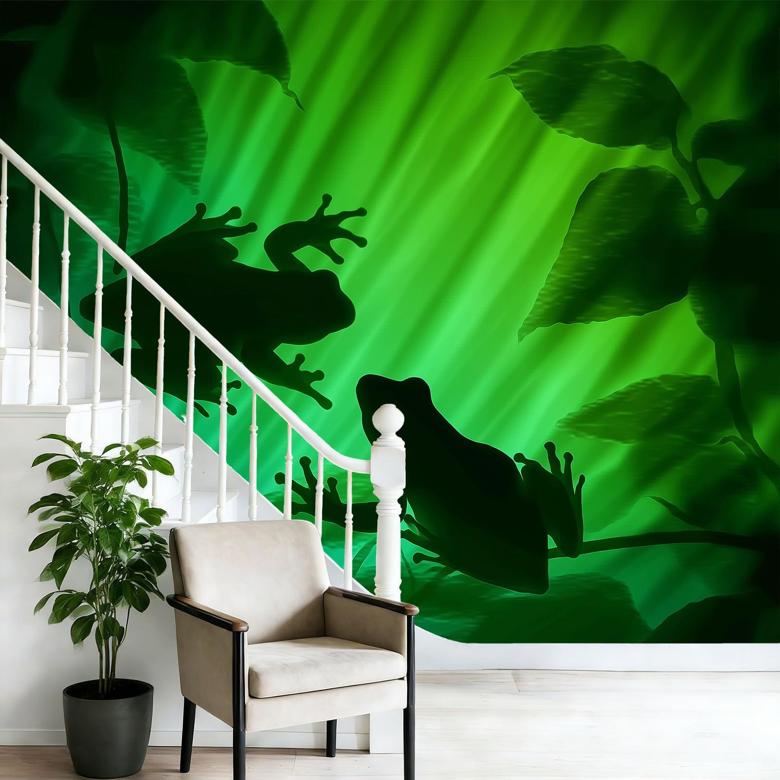 Fototapeta 350 x 256 cm okładzina ścienna dekoracja salonu Surrealistyczny projekt żaba do sypialni salonu tapeta z włókniny dekoracja ścienna zielony