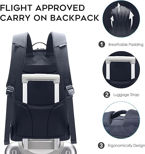 Miniatura 5 de BANGE La mochila de viaje puede contener una laptop de 15.6 pulgadas, mochila de transporte aprobada por vuelo para hombres y mujeres, Azul, Grande,