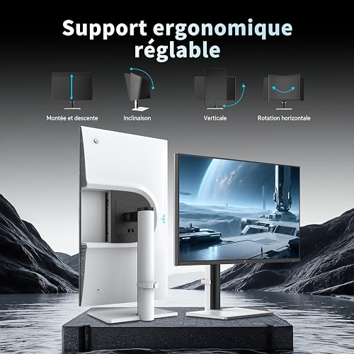KTC Écran PC Gaming 27 Pouces, QHD 2560x1440, 200Hz (OC 220Hz), Fast IPS, 1ms MPRT, HDR400, 450cd/m², 131% sRGB, 97% DCI-P3, ΔE<2, Adaptive Sync, Haut-Parleurs Intégrés, VESA 100×100mm, Blanc, H27T6 - 5