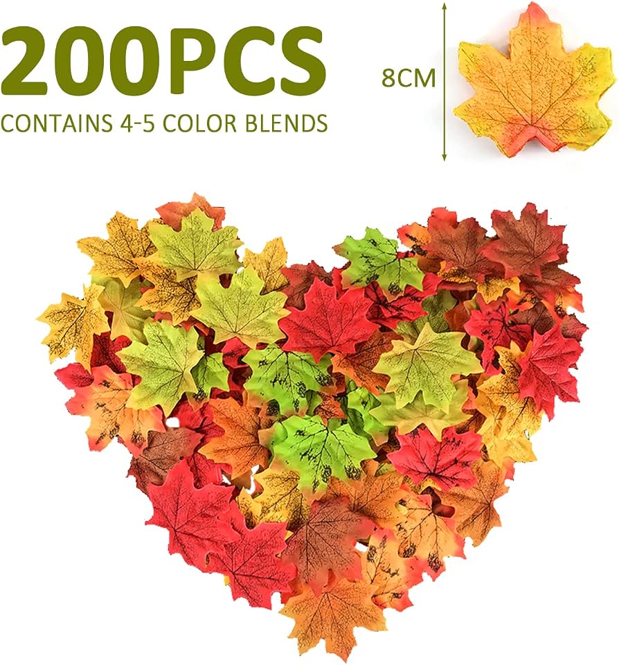 Künstliche Ahornblätter Herbstdeko – 200 Stück, 8 Cm, 4 Farben, Aus Seidenstoff Für Halloween & Thanksgiving