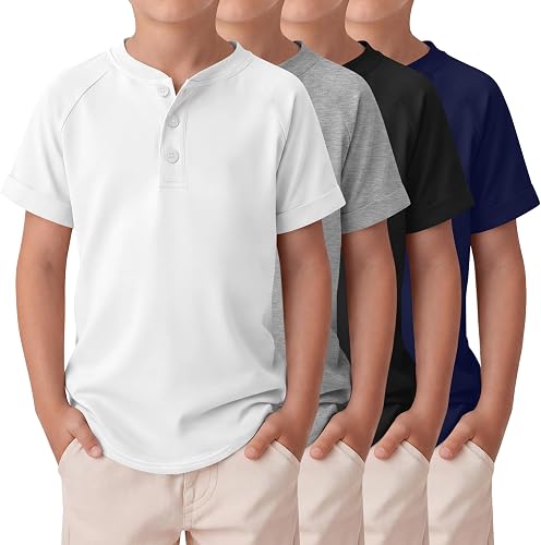 Halfchet 4 Pack Boys Henley Shirts, 4-Color, 5-6 Years