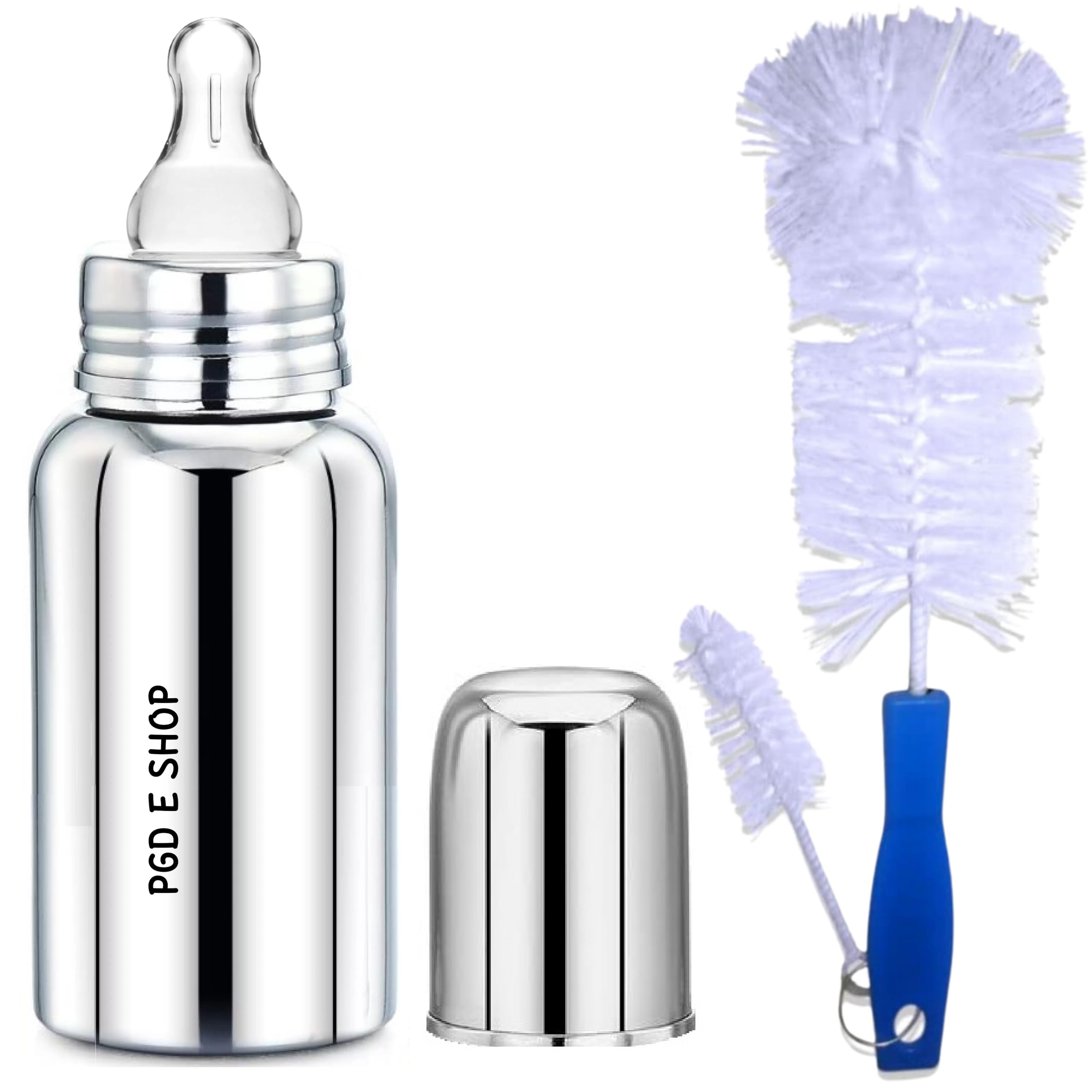 PGD Premium Stainless Steel Baby Feeding Bottle with Cleaning Brush for Milk/Water Feeding (Regular 220ml with Brushes)-picture-30