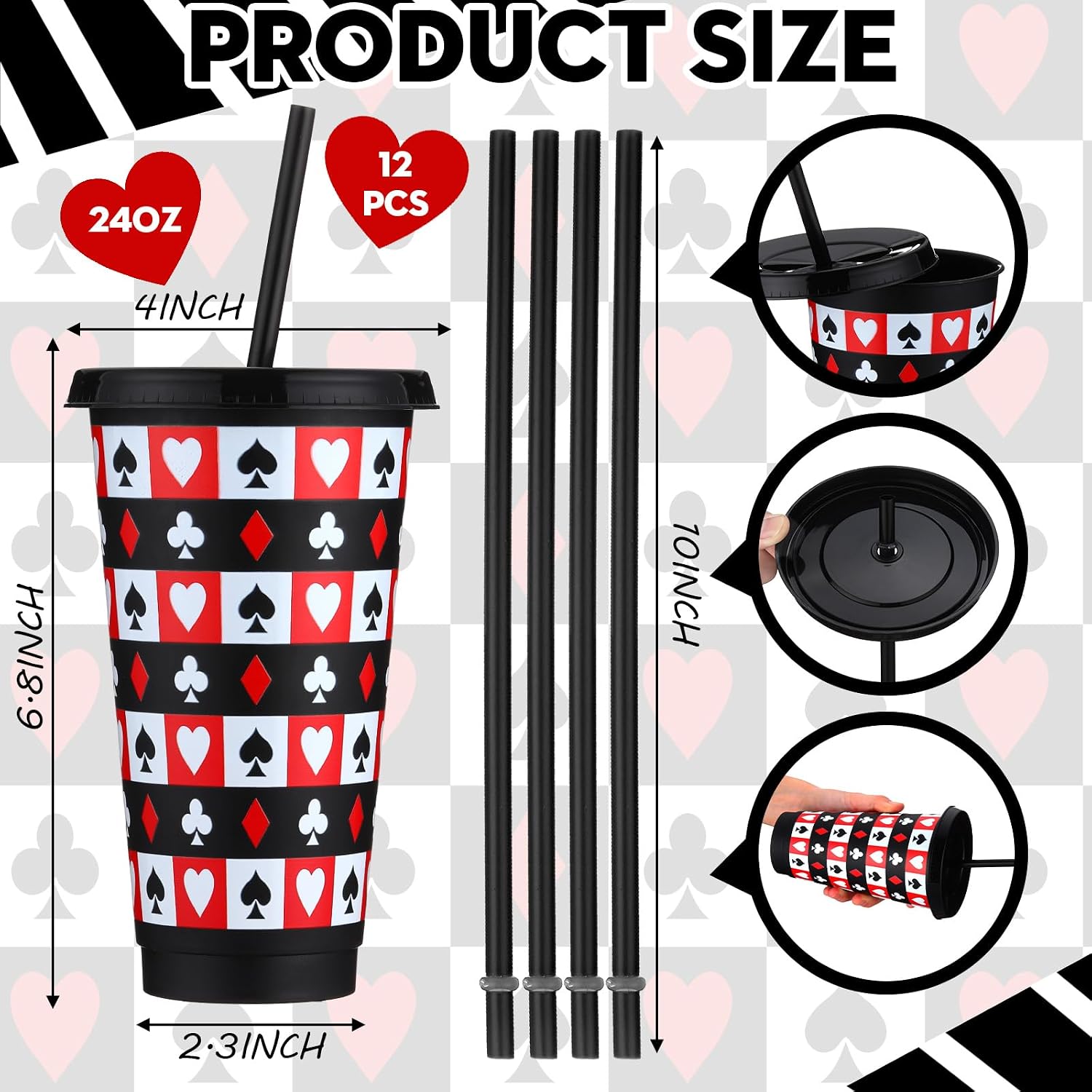 FoldTier 12 Pack Casino Party Decorations Poker Cups Bulk, 24 oz image 2