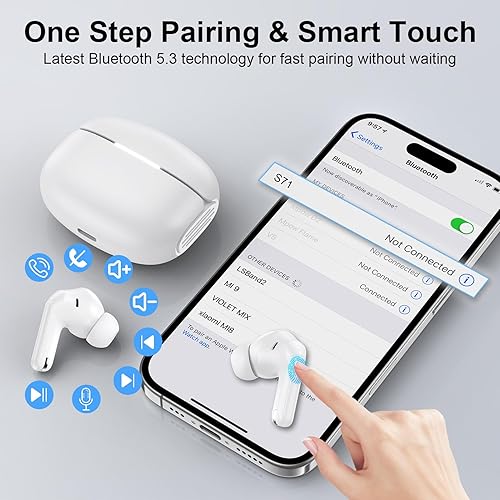 Miniatura 5 de Auriculares inalámbricos, auriculares Bluetooth 5.3, auriculares de reproducción de 60 horas con micrófono con cancelación de ruido, auriculares