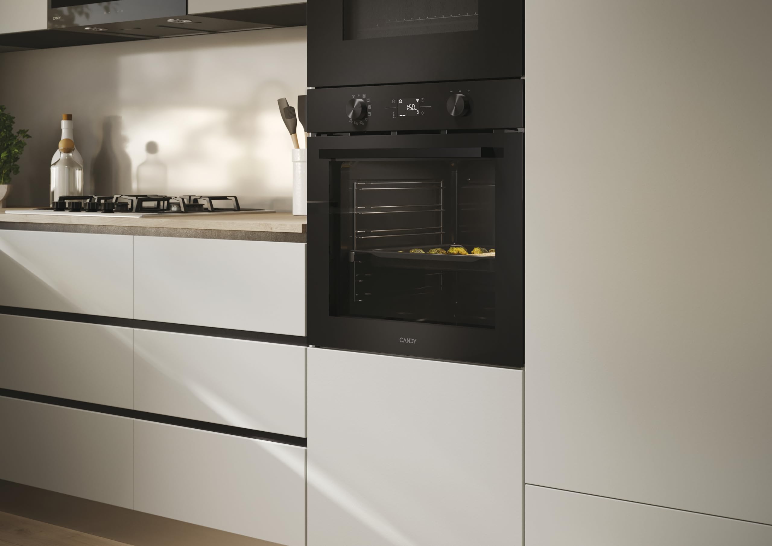 Candy C-Bake 600 CA6 N5B3EYTB, Horno Multifunción, 78L, WIFI, 3300W, 1 Bandeja y 2 Rejillas, Pirólisis + Aquálisis, Convección, 13 Funciones, Puerta 4 Cristales, Full Black