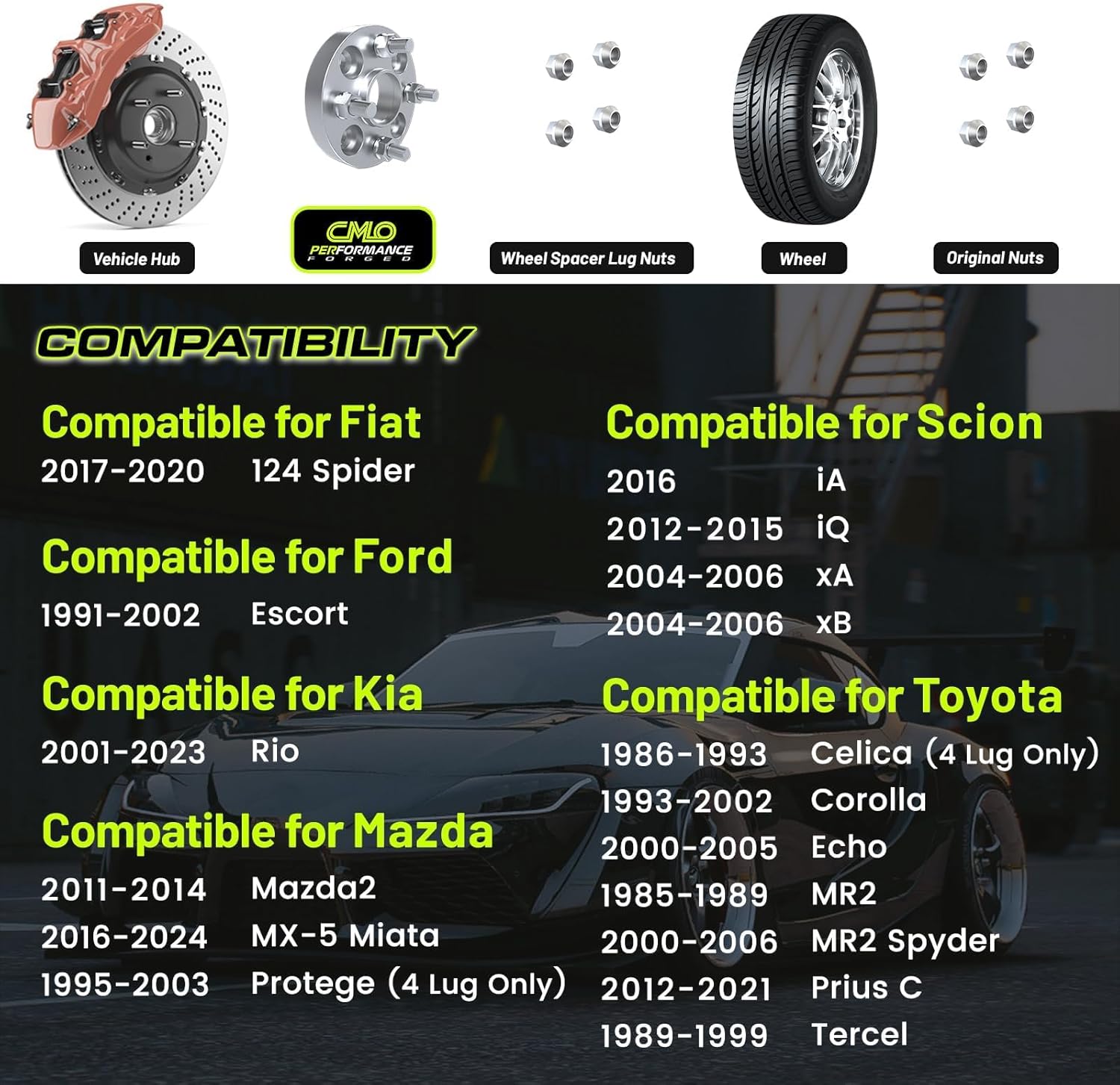 Customadeonly 2pcs 50mm (2") Forged Hubcentric Wheel Spacers | 4x100 to 4x100 | 54.1mm Hub Bore | Grade 10.9 M12x1.5 Studs | Compatible with Miata, Corolla, MR2, Echo, Scion xA xB