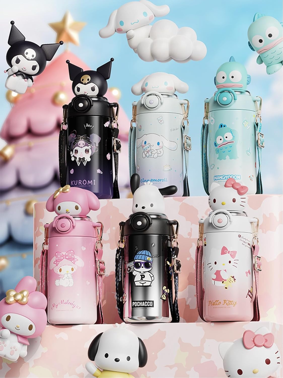 Melody Pink Stainless Steel Insulated Water Bottle (Straw) with Strap 600ml - Image 5