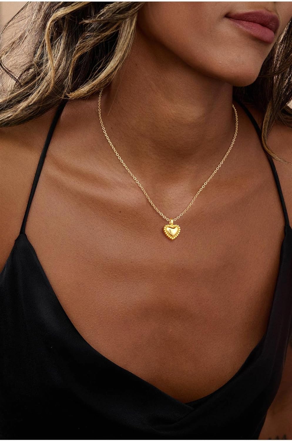 18K Gold Plated Necklace for Women, Heart Pendant Necklace Chunky Paperclip Choker Necklace for Gifts on Birthday Holidays Jewelry for Women - Image 4