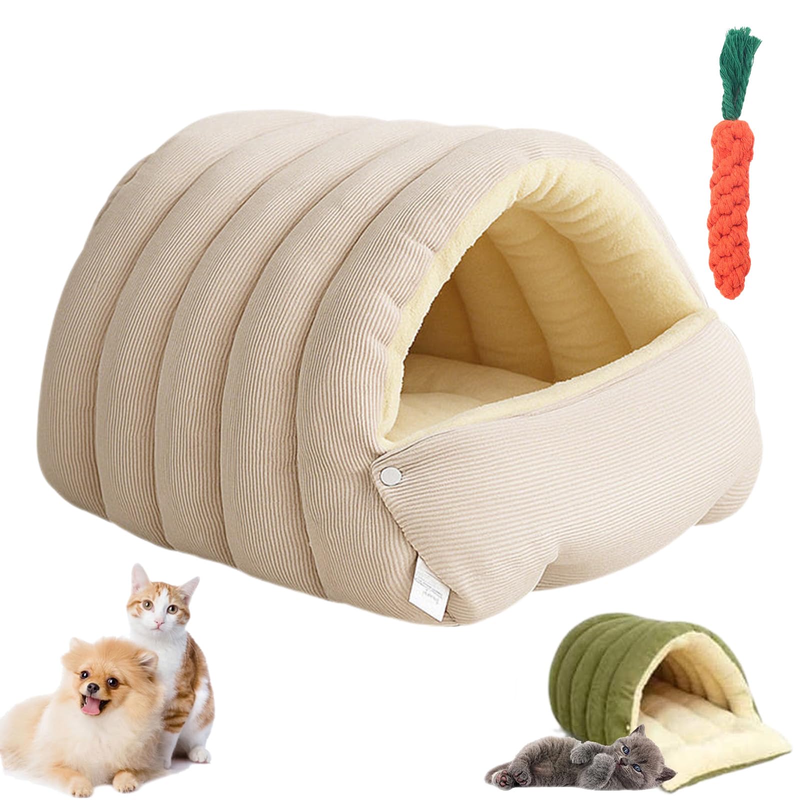 Cozy Monster Cat Bed, Indoor Cats Bed – Cave Style Cozy Hideaway, Cat Cave Tent with Removable Cushion, Dual-Purpose Dog Nests, for Cats, Small Dogs (Beige,L:57 * 37 * 28cm)
