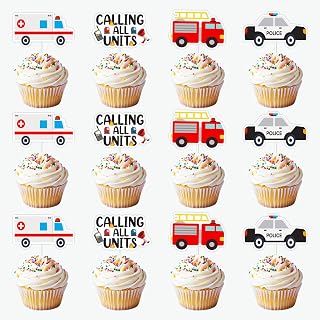 Emergency Vehicle Party Decorations, 36PCS Rescue Vehicles Theme Cupcake Toppers Ambulance Firetruck Police Car Party Supplies for Calling All Units Theme Party Birthday Party Baby Shower