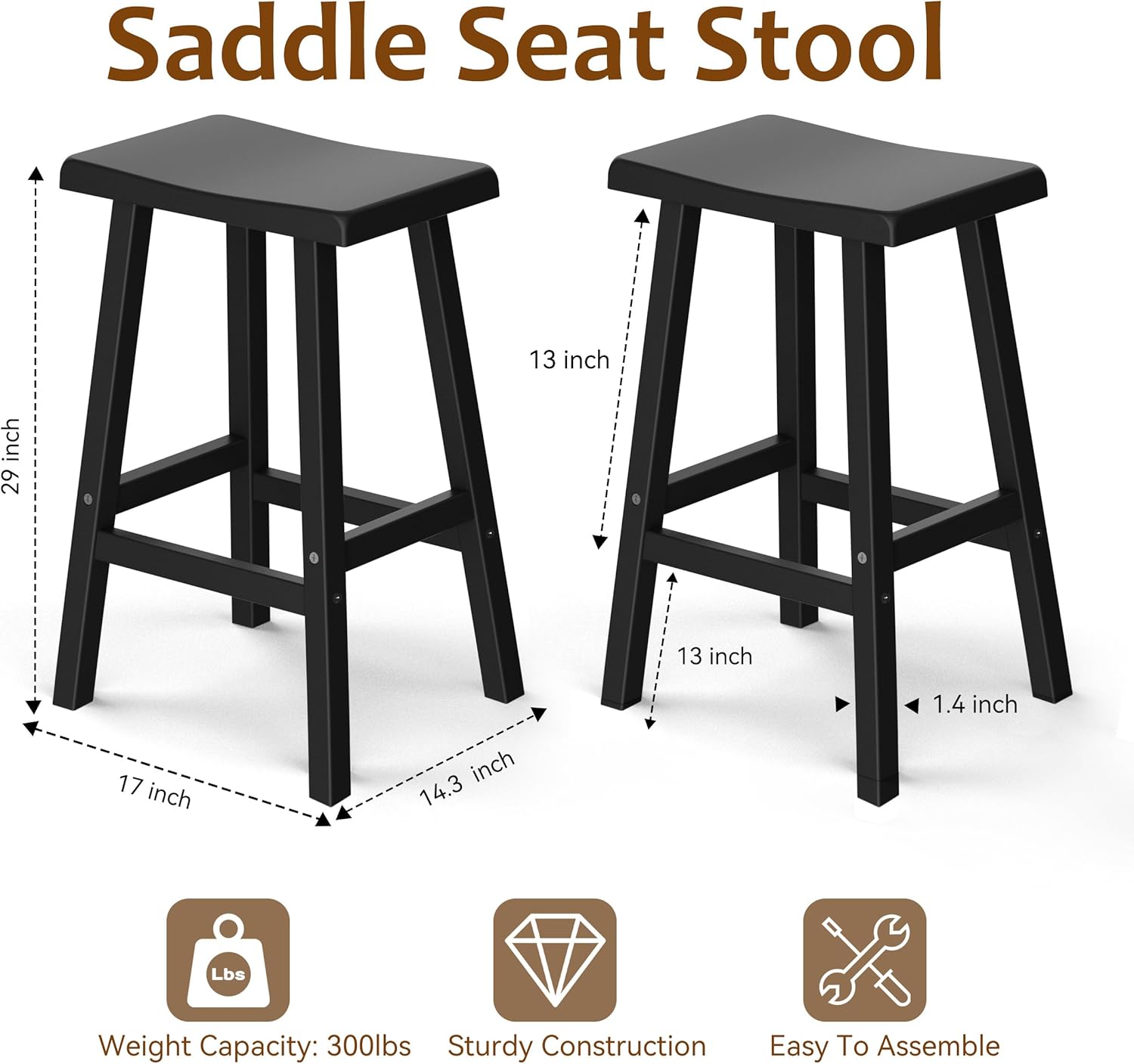 Bar Stools 29'' Outdoor Set of 4, Waterproof Modern Durable Resin Saddle Seat,Counter Stool Sturdy Modern Stylish, All-Weather Barstools for Patio, Balcony, or Kitchen Counter