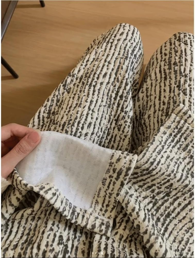 JSEIAJB Long Sleeved Pajamas Autumn Women's Casual Striped Cardigan Home Suit(Medium)