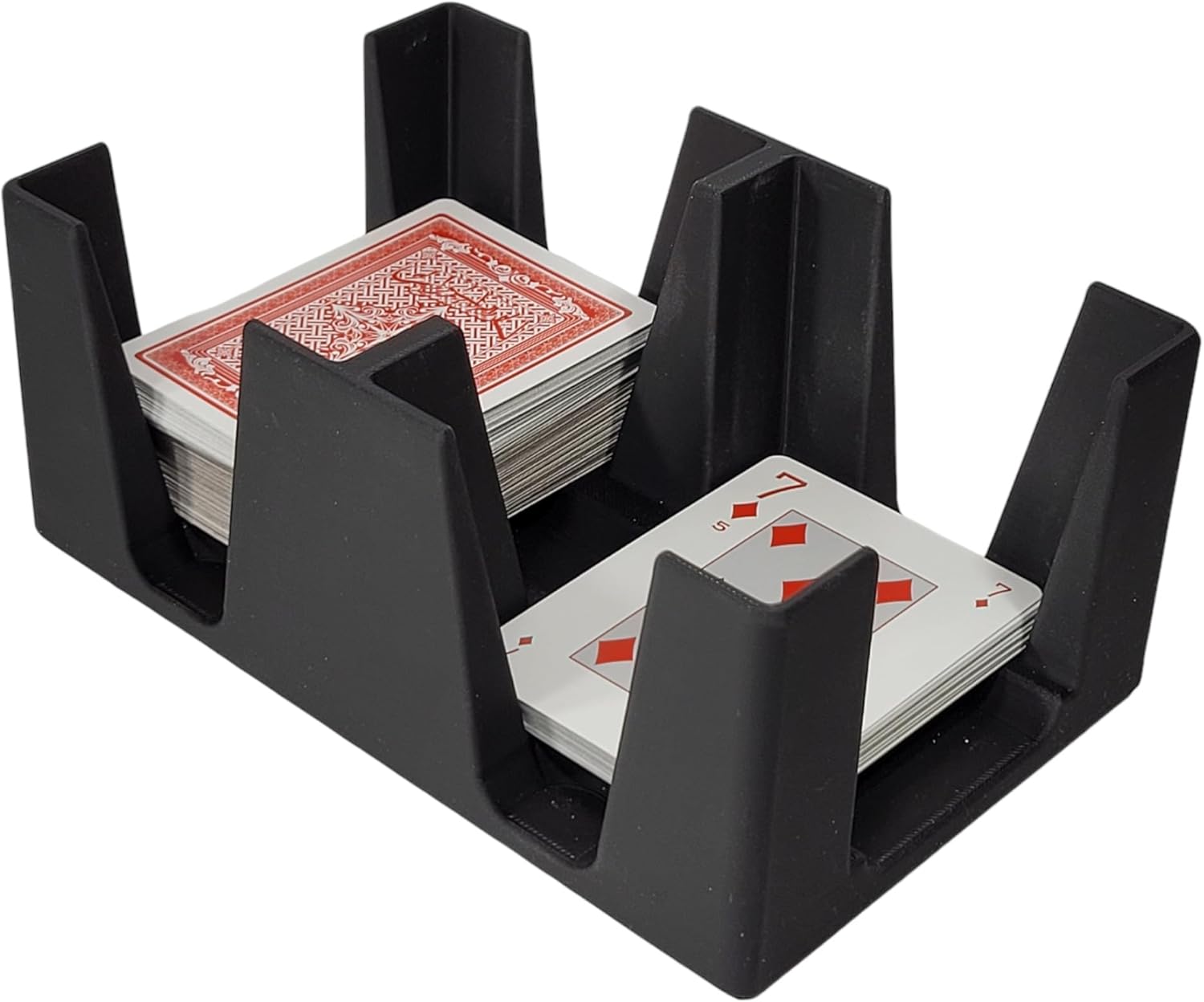 Six Deck Plastic Playing Card Tray, Holds 3 Decks on Each Side - Non-Swivel Design with Felt on Bottom - Used for Draw/Discard Games - Made in USA (Black)
