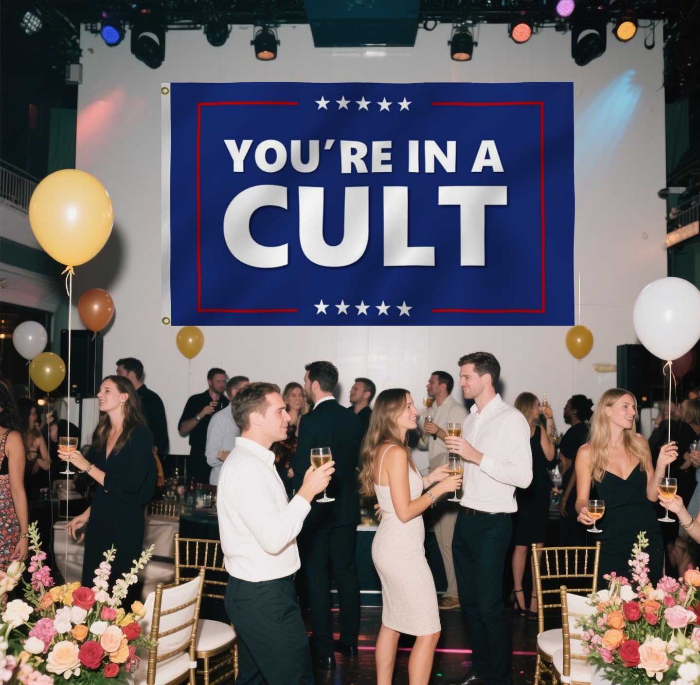 You Are In A Cult Flag 3X5Ft,Double Sided 3Ply Flags, Funny Meme Banner, Men Women Banner,Vibrant Colors, Double Stitched with 2 Brass Grommets, Bar Garden Street Decoration, GYM, Office Decor,Indoor Outdoor Use,Gifts. (3ply, 3x5ft)