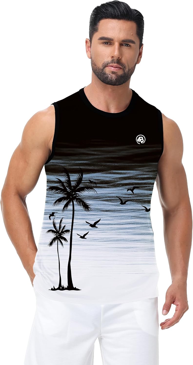 AOBUTE Mens Graphic Tank Tops Palm Tree Sleeveless Muscle Shirts Beach Hawaiian Tank - Image 4