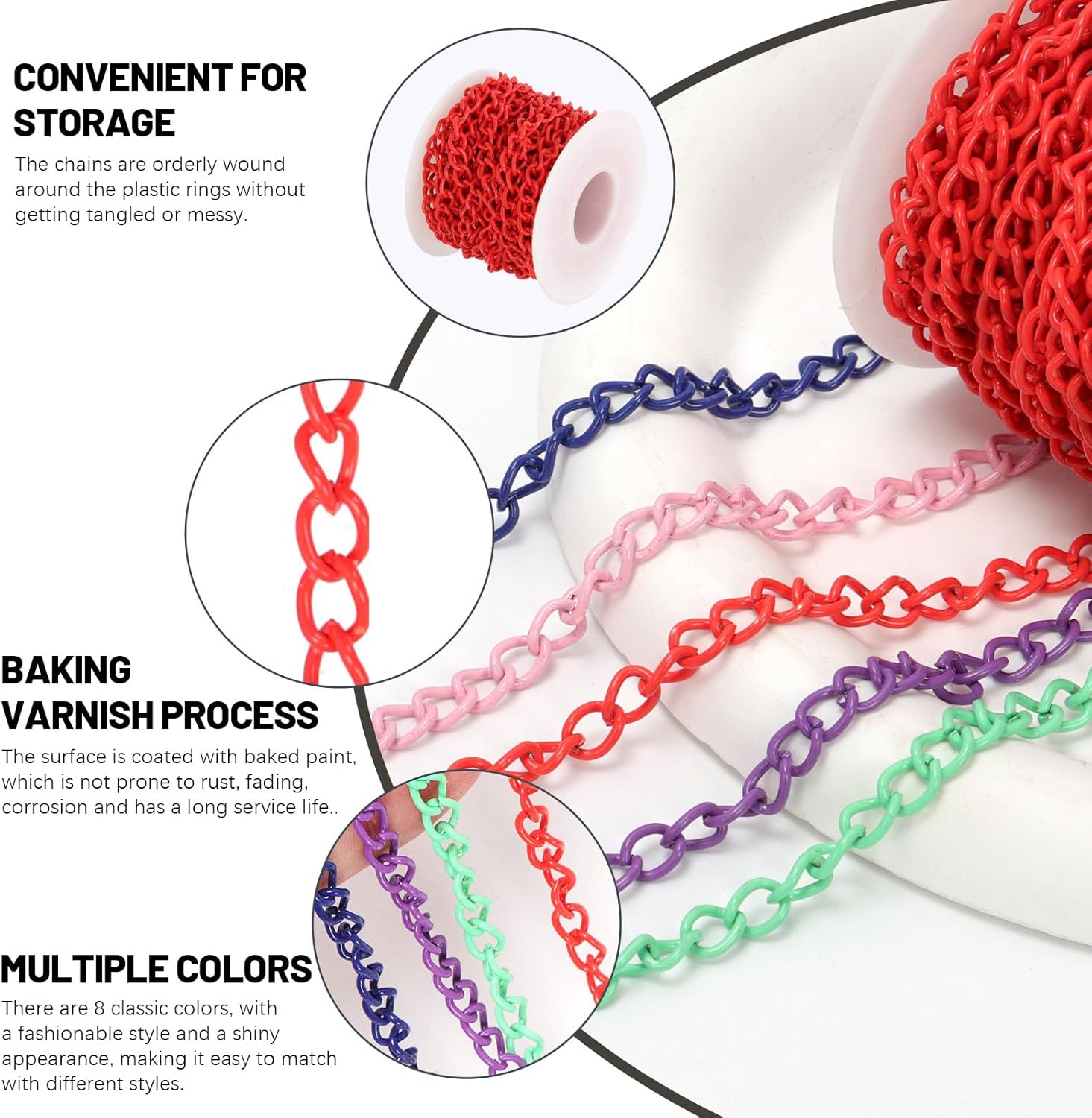 Mardatt 1 Roll 16.4 Feet Pink Jewelry Making Chain, Necklace Chains Curb Chain Jewelry Chain Links for DIY Necklace Bracelet Craft - Image 3