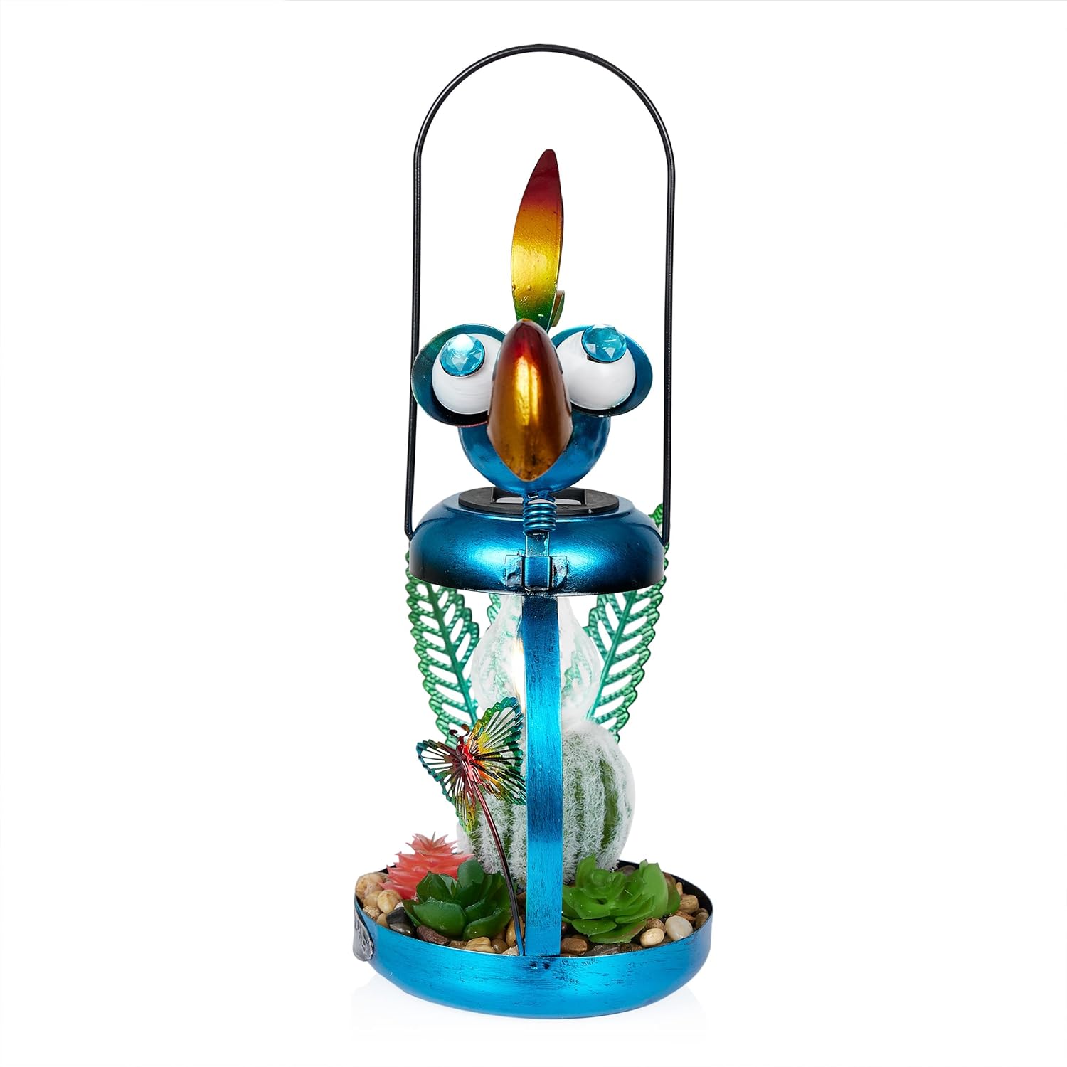Alpine Corporation 16" H Outdoor Solar-Powered Metal Flamingo Yard Statue, with Enclosed LED Lights, Garden Decor for Patio, Lawn or Porch, Blue