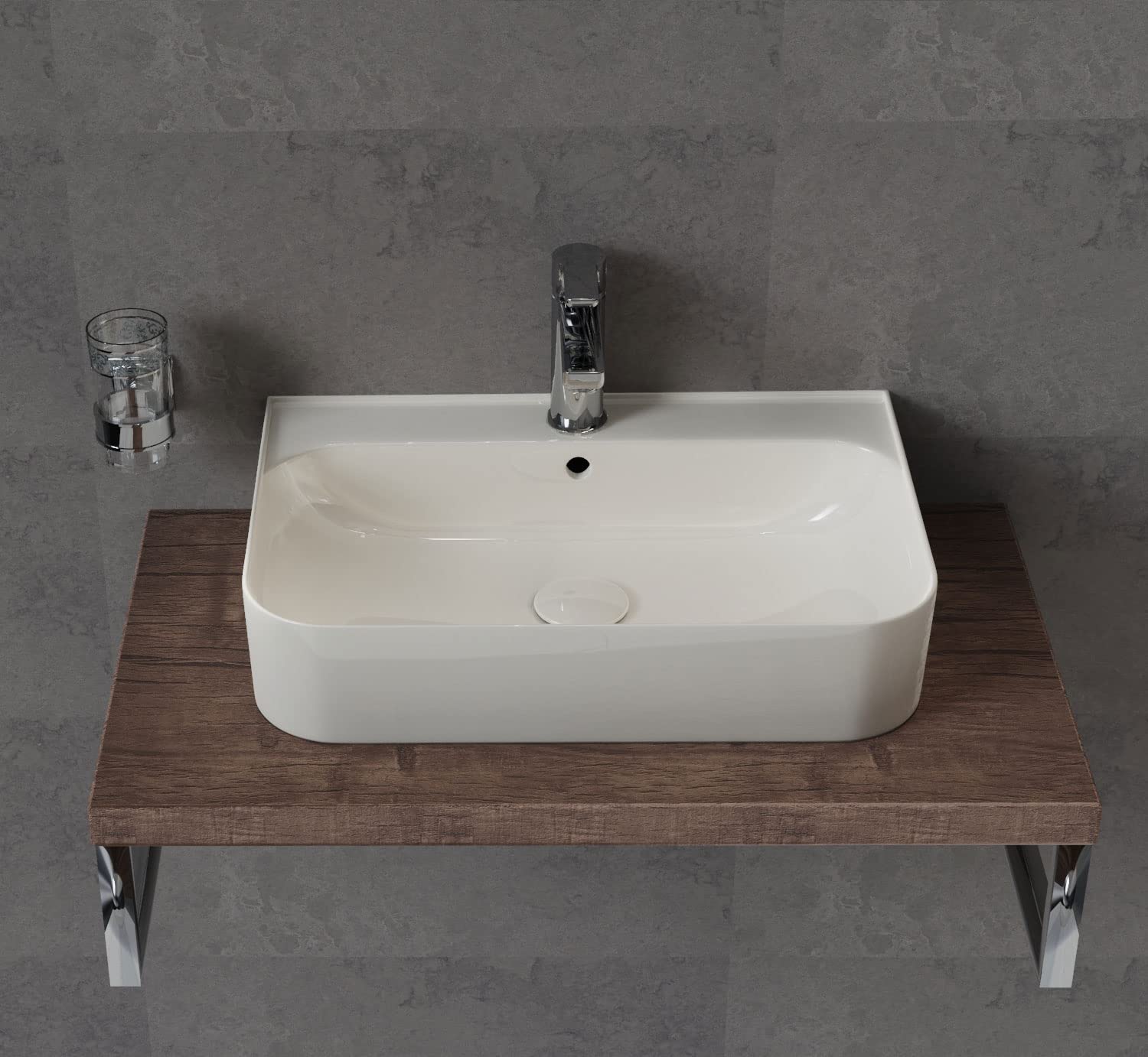 Aqua Bagno | Kwadratowa Umywalka Nablatowa, Biała, Błyszcząca, Ceramiczna, Do Rąk, Szerokość 55 cm