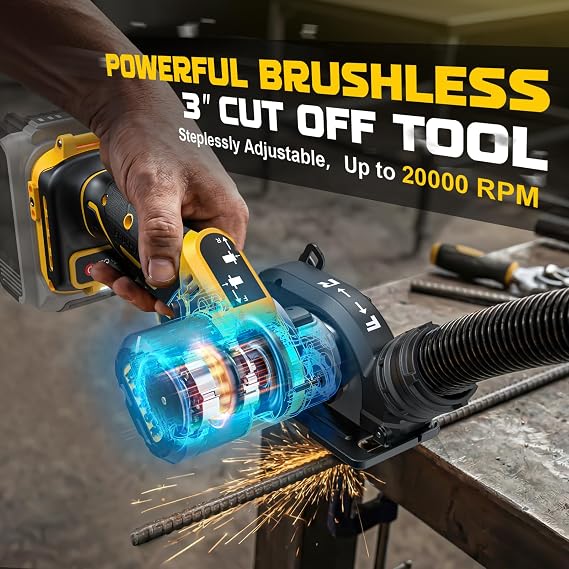 Ecarke Cordless Cut Off Tool Compatible with DeWalt 20V Battery,3 Circular Saw Brushless Motor with Blades, 20,000 RPM Mini Cut Off Tool Kit for Wood Metal Plastic Tile Stone Cutting(Tool Only)
