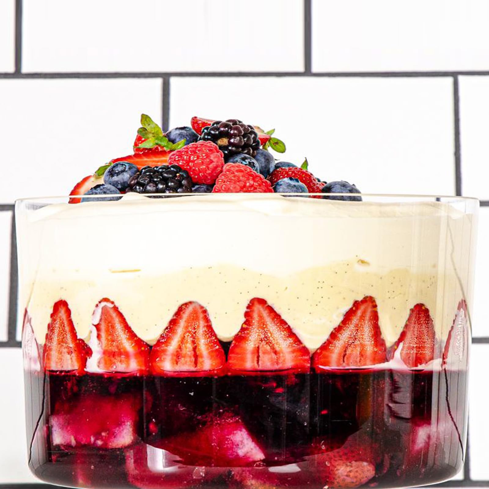 Extra große Glas-Schüssel, 5,4 l, modernes Design, klares Glas, rund, Dessertschale, Servierschale zum Auslegen von Eiskuchen, Salat, Obst, mikrowellen- und spülmaschinenfest, OS048004