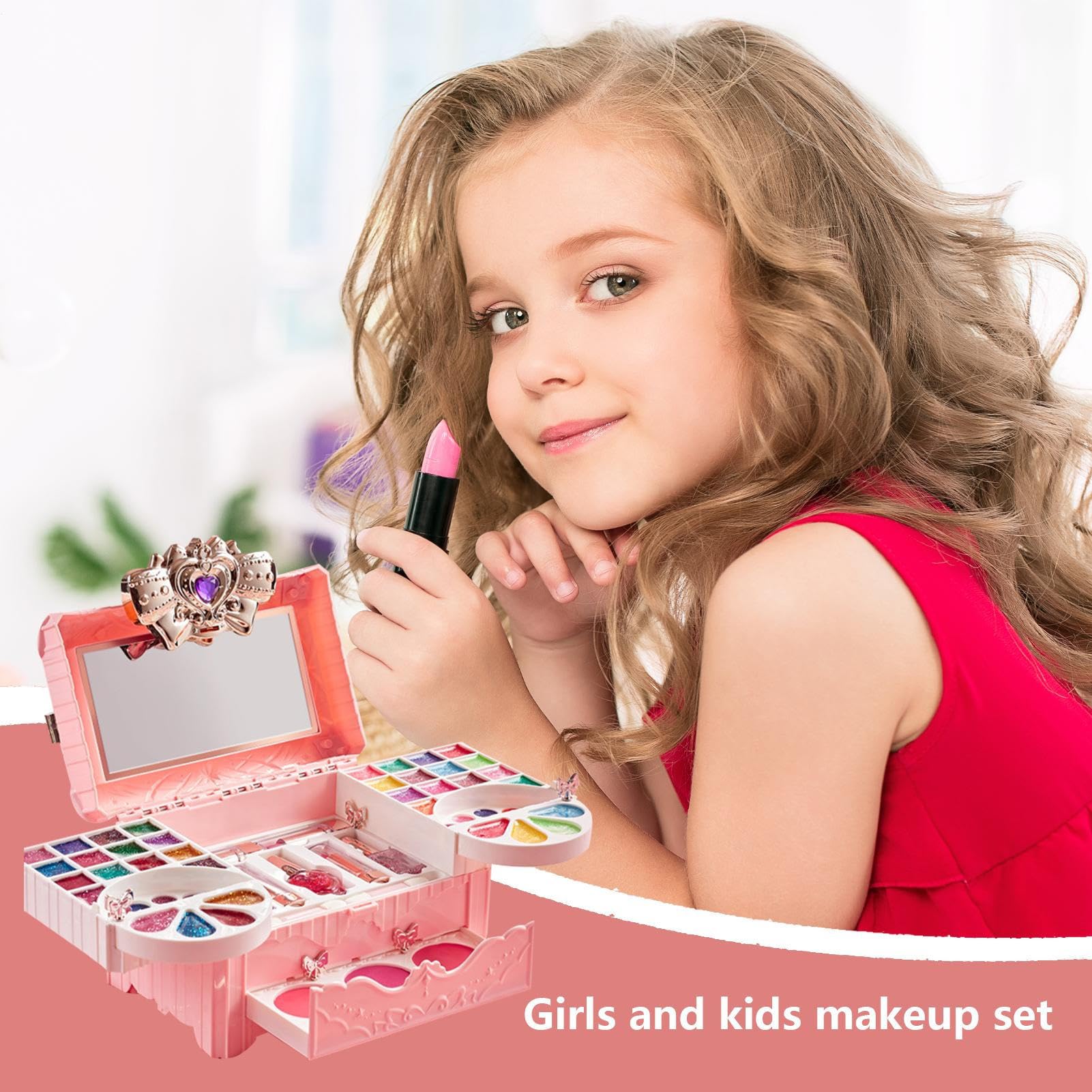 Kinderspiel Make-up Abwaschbarer Nagellack Lippenstift | Kosmetik Spielzeug Mädchen Beauty Salon Spielset Für Kinder Mädchen 3-10 Jahre Verkehrskostüm Party Geburtstag