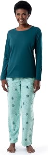 Womens Sueded Jersey Crew Top and Fleece Pant Sleep Set