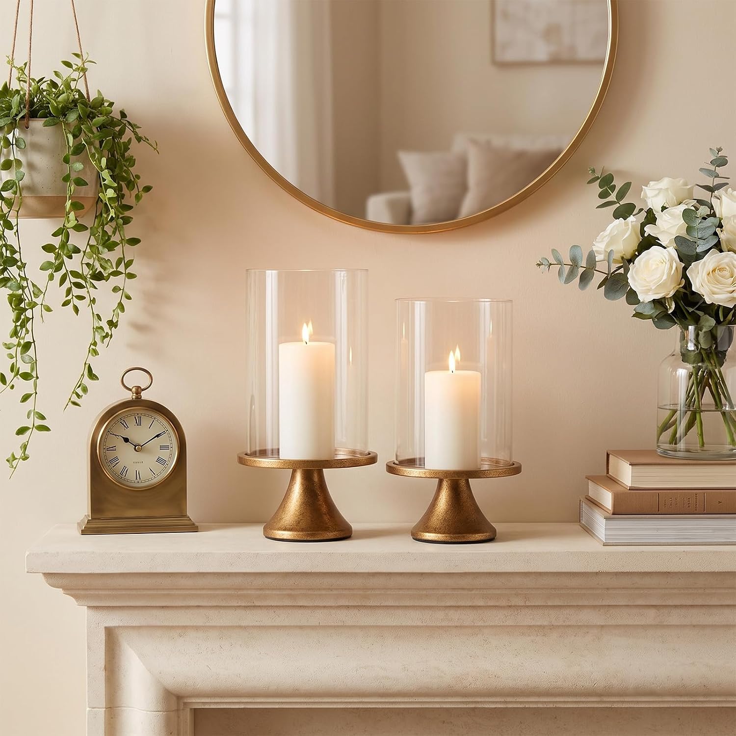 2 Pcs Hurricane Glass Candle Holder with Dome and Stand