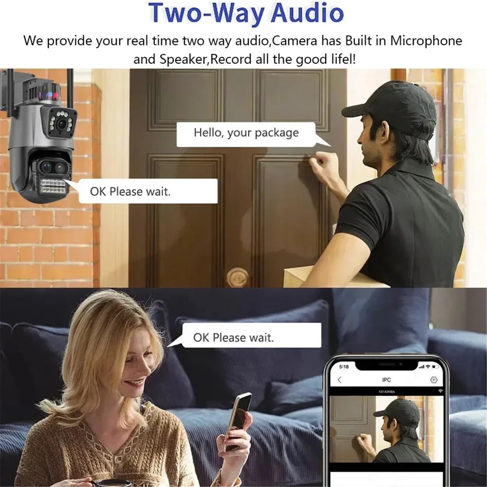 Caméra WiFi 12MP 6K PTZ, Zoom numérique 8X, Double écran extérieur, caméra de Surveillance WiFi, Vision Nocturne, vidéosurveillance IP, sécurité(12MP Add 32G Card)
