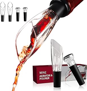 2Pcs Wine Pourer and 2Pcs Stopper,Wine Aerator Pourer Spout,Liquor Bottle Pourer and Vacuum Wine Saver Plug Keep Fresh,Wine Pourer No Drip,Wine Aireators Pourer,Aerating Pourer with Decanter Spout