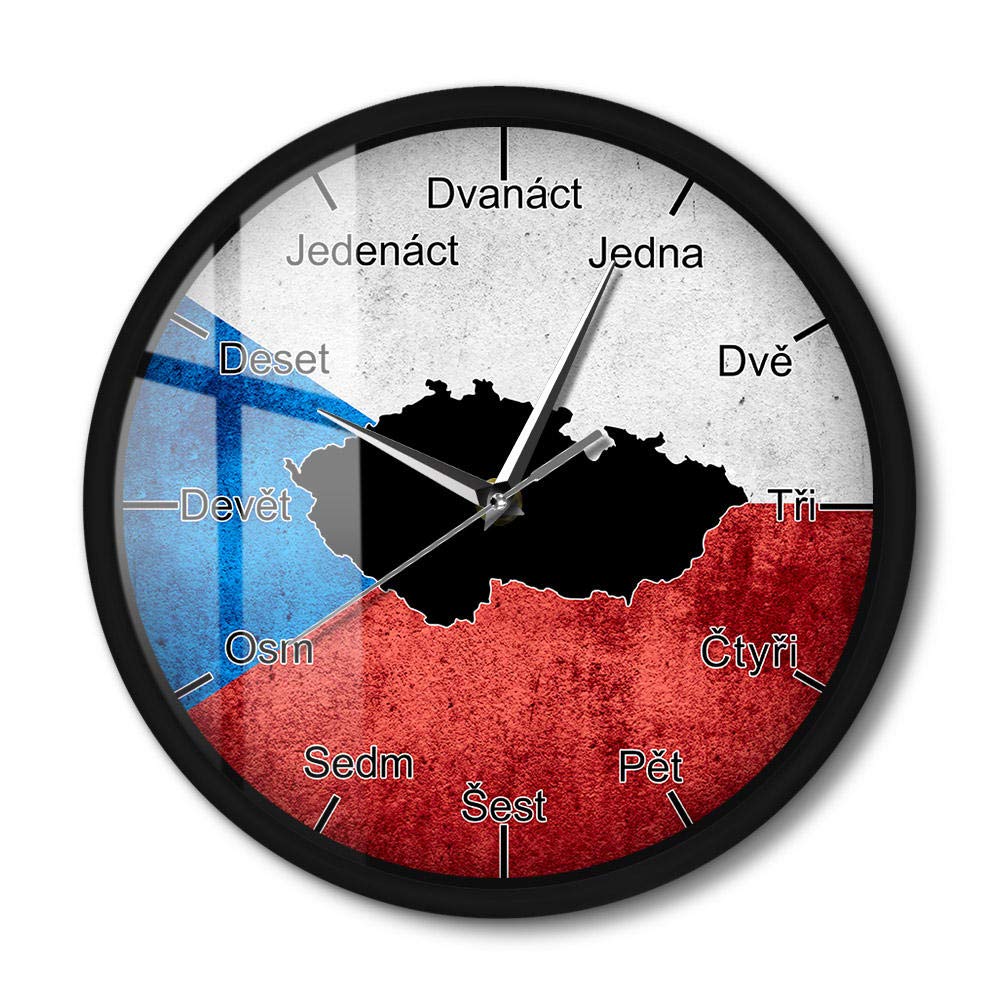 Czech Republic Map with Flag Silent Wall Clock with LED Night Light Czech Language Sound Activated Wall Clock Home Decor