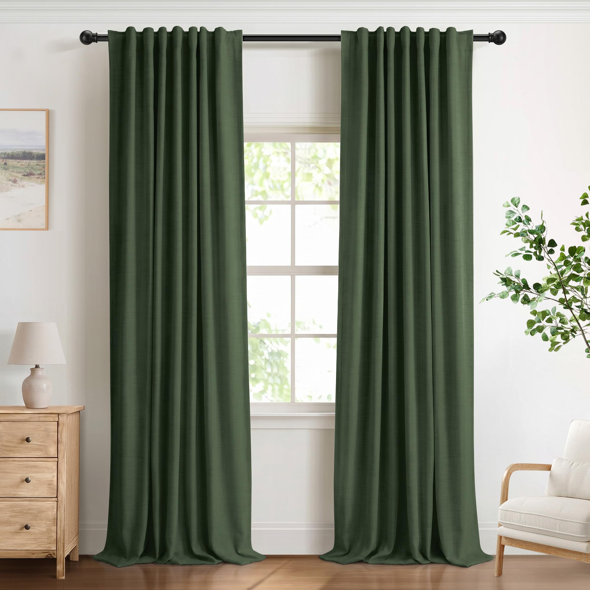 DEFYNEE 100% Blackout Curtains 2 Panels, 50" W x 90" L, Loden โ image 1