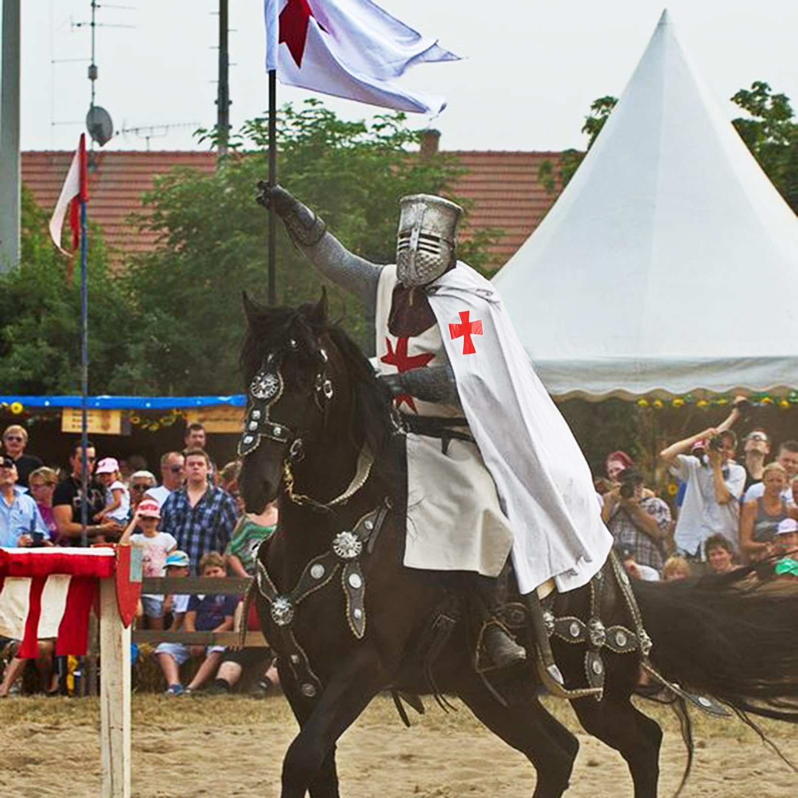 Mittelalter Ritter Umhang mit Kapuze Kostüm Tempelritter Kreuzritter Umhang Fasching Cospaly LARP Tempel Hospitaller Mantel Cloak mit Kreuz，Verkleidung Damen Herren