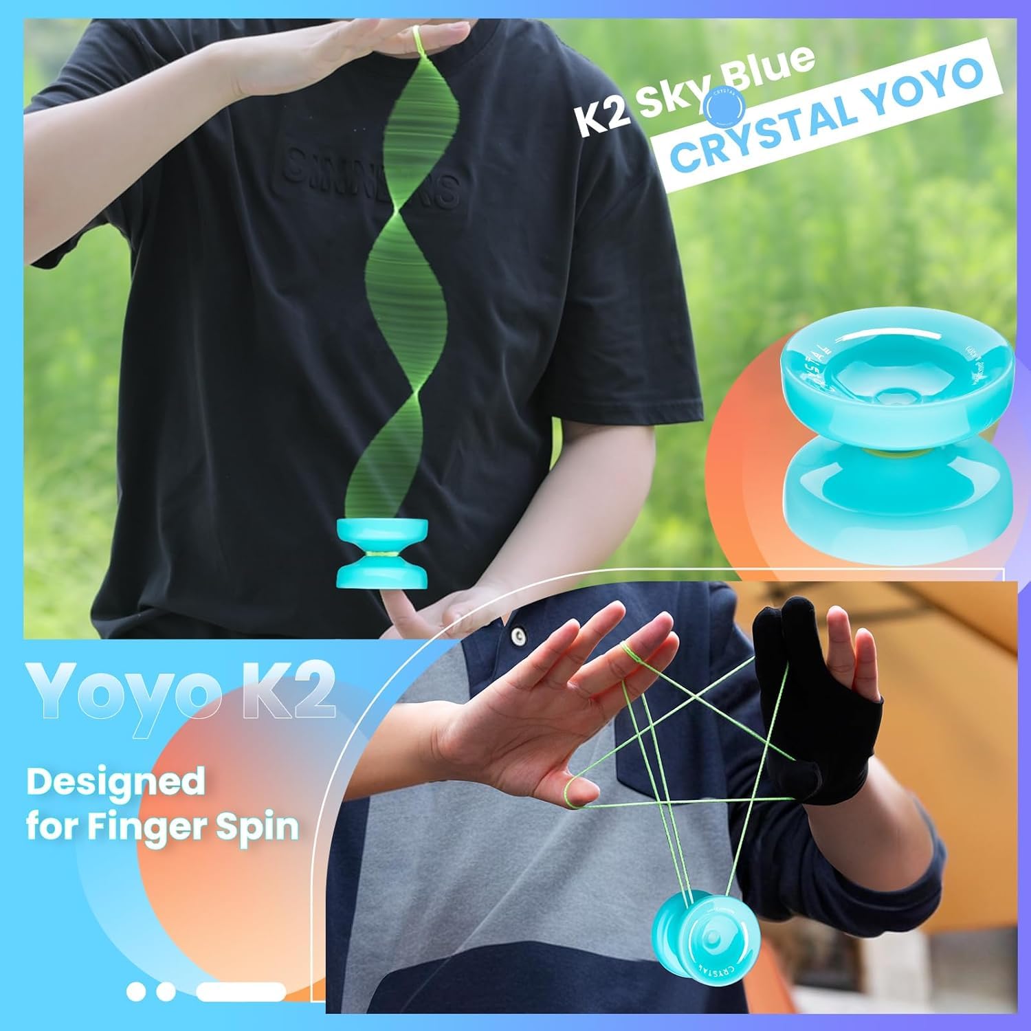 The Autostory Magic Yoyo K2 Responsive Yoyo for Kids, Professional for Beginners, Dual Purpose with Unresponsive Bearing for Adults/Advanced - 6 Strings, Bag, Bearing Remover (Sky Blue) 1