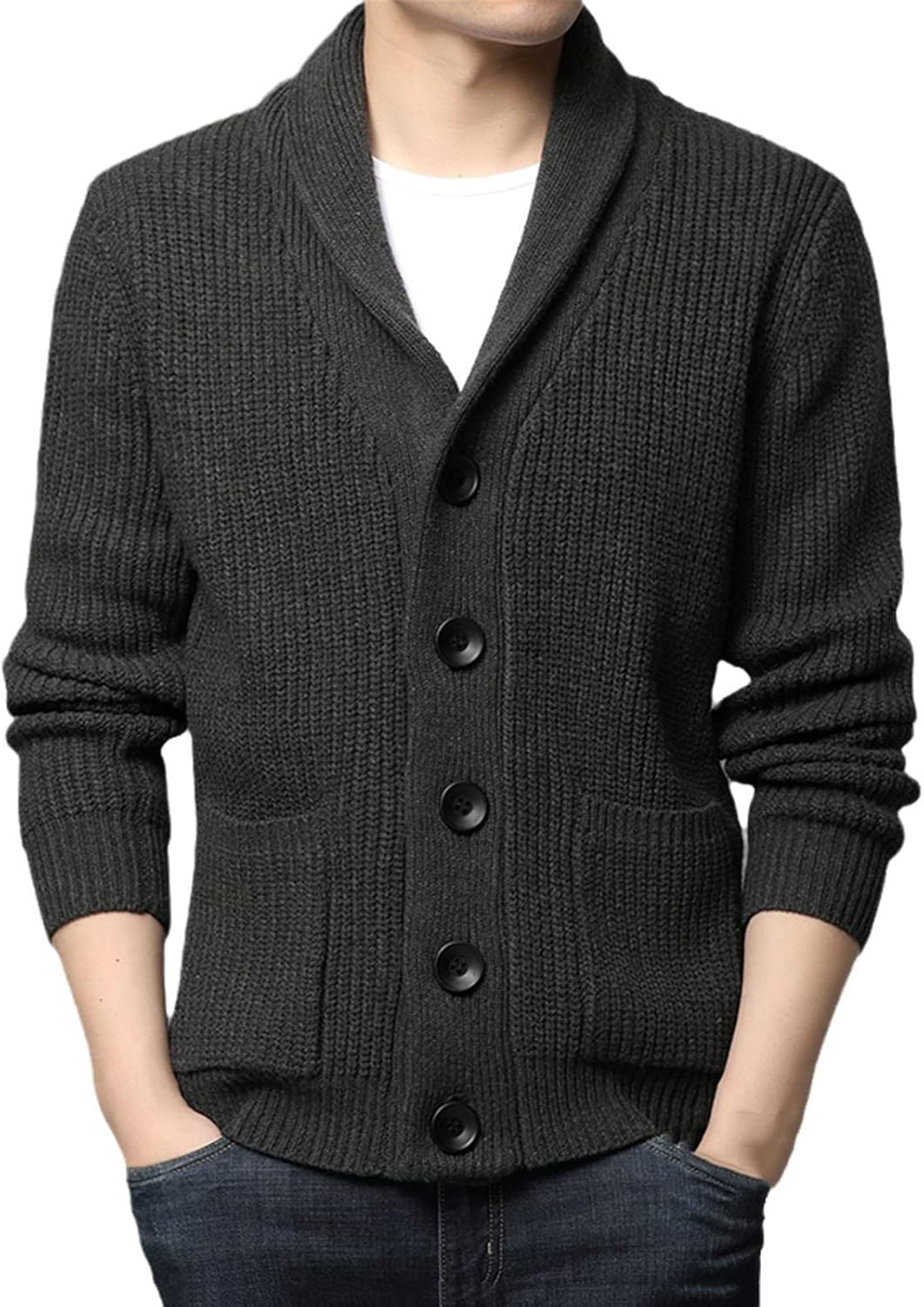 Spring and Autumn Cardigan Men's Thick Knitted Solid Color Sweater Fashion Lapel Single-Breasted Cardigan
