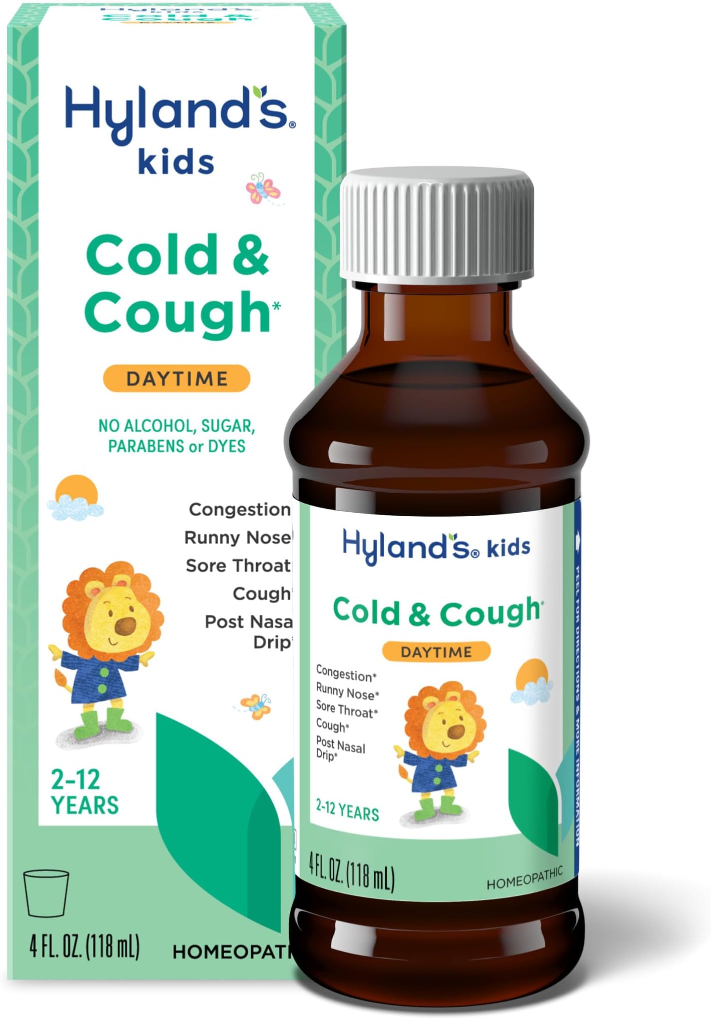 Kids Cold and Cough, Daytime Cough Syrup Medicine for Kids Ages 2 and up, Decongestant, Sore Throat Relief, Natural Treatment for Common Cold Symptoms, 4 Fl Oz